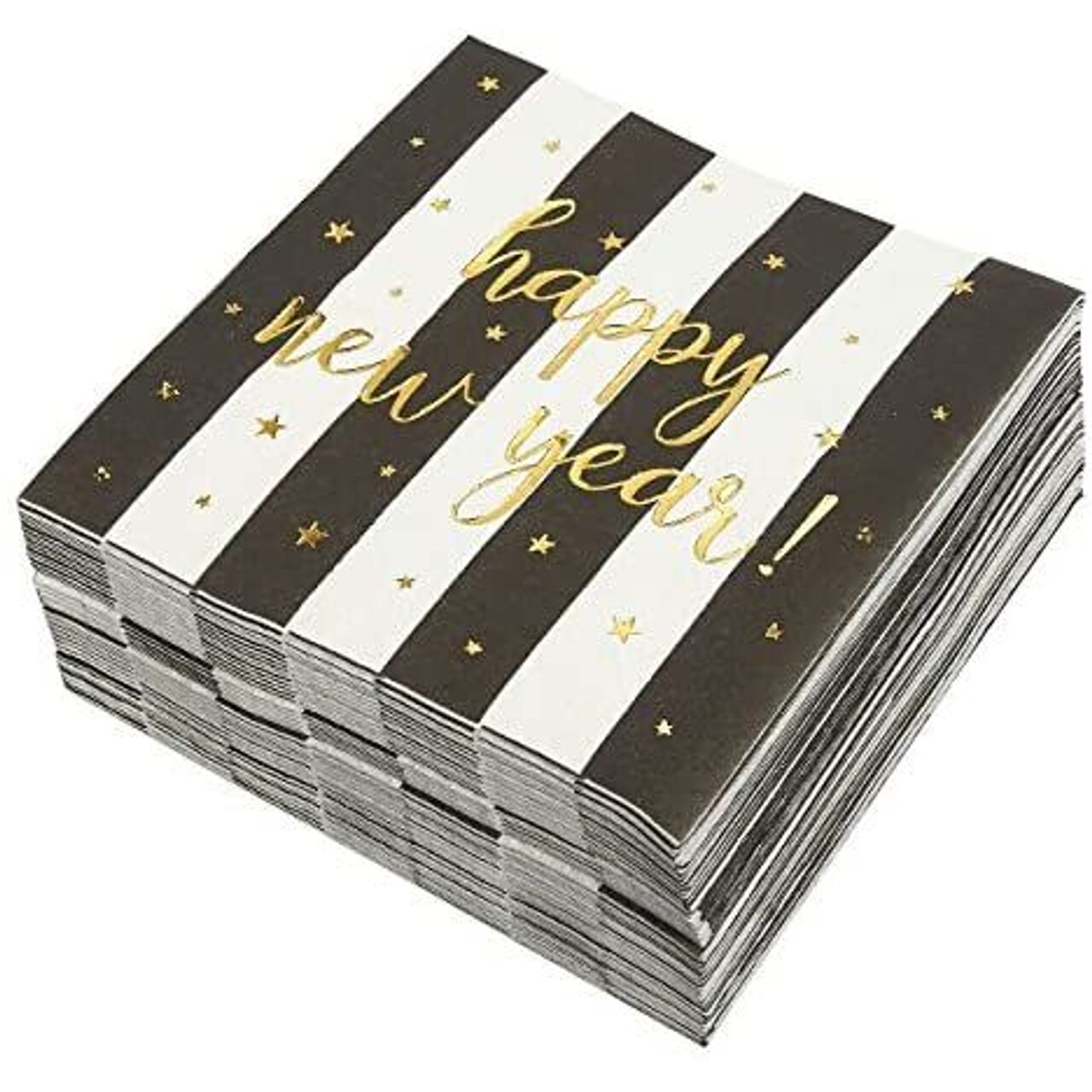 Happy New Year Party Supplies, Gold Foil Napkins (Black, White, 5 x 5 In, 50 Pack)